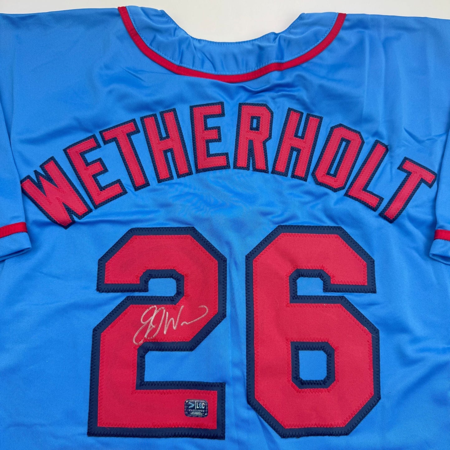 Autographed/Signed J.J. JJ Wetherholt St. Louis Blue Baseball Jersey LCG Prova COA