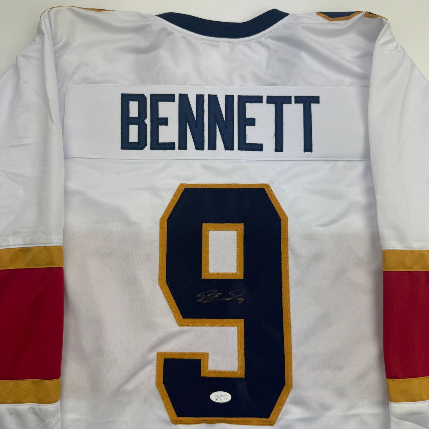 Autographed/Signed Sam Bennett Florida White Hockey Jersey JSA COA