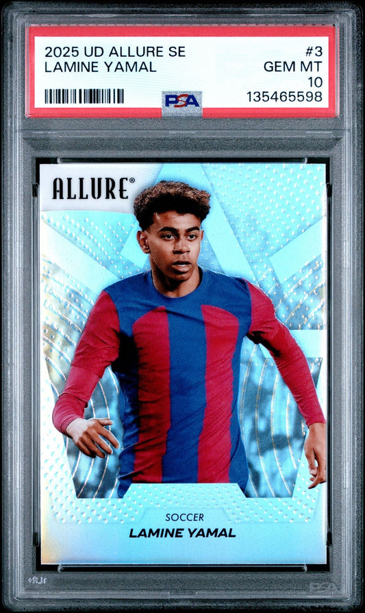 Graded 2025 Upper Deck UD Allure SE Lamine Yamal #3 Soccer Card PSA 10 Gem Mint