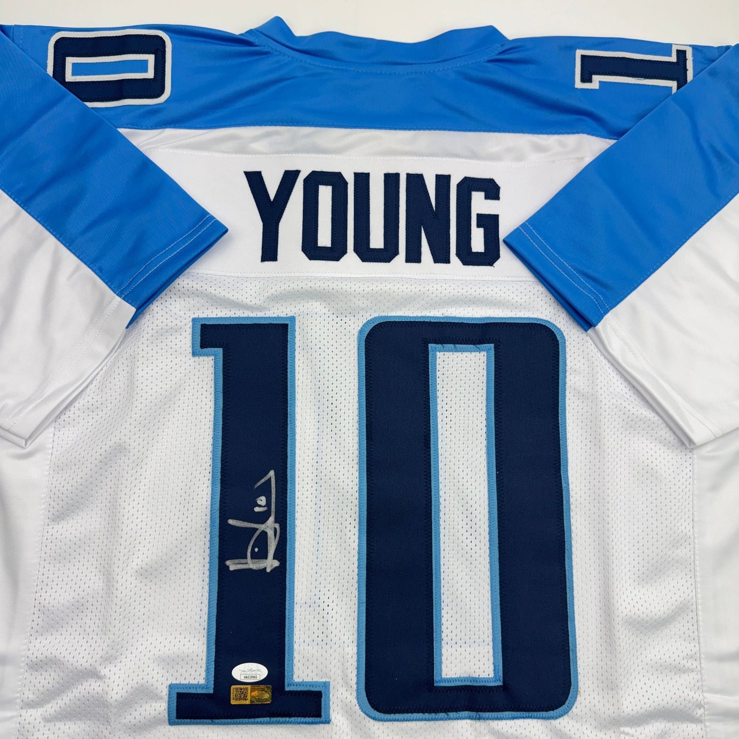 Autographed/Signed Vince Young Tennessee White Football Jersey JSA COA