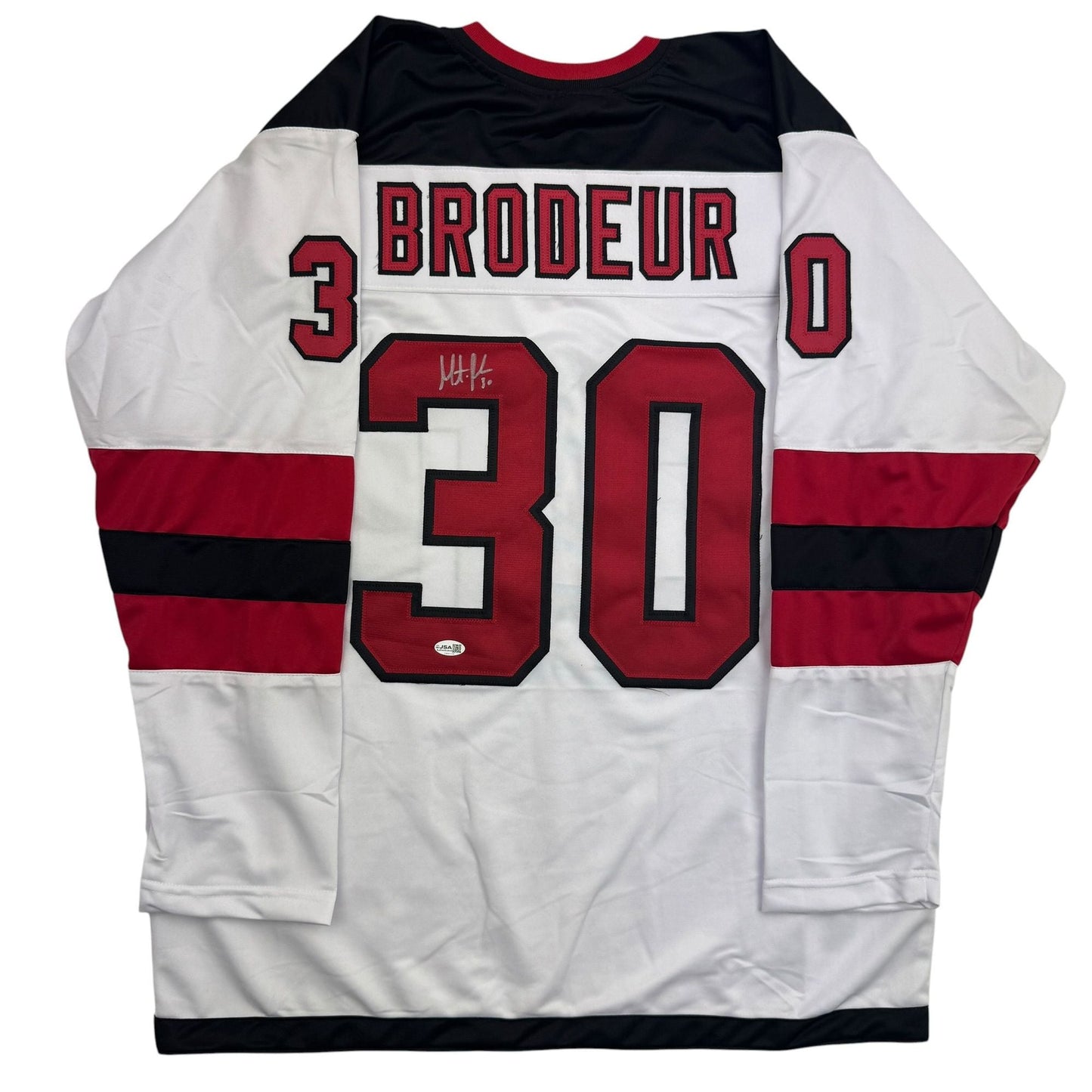 Autographed/Signed Martin Brodeur New Jersey NJ White Hockey Jersey Beckett BAS COA