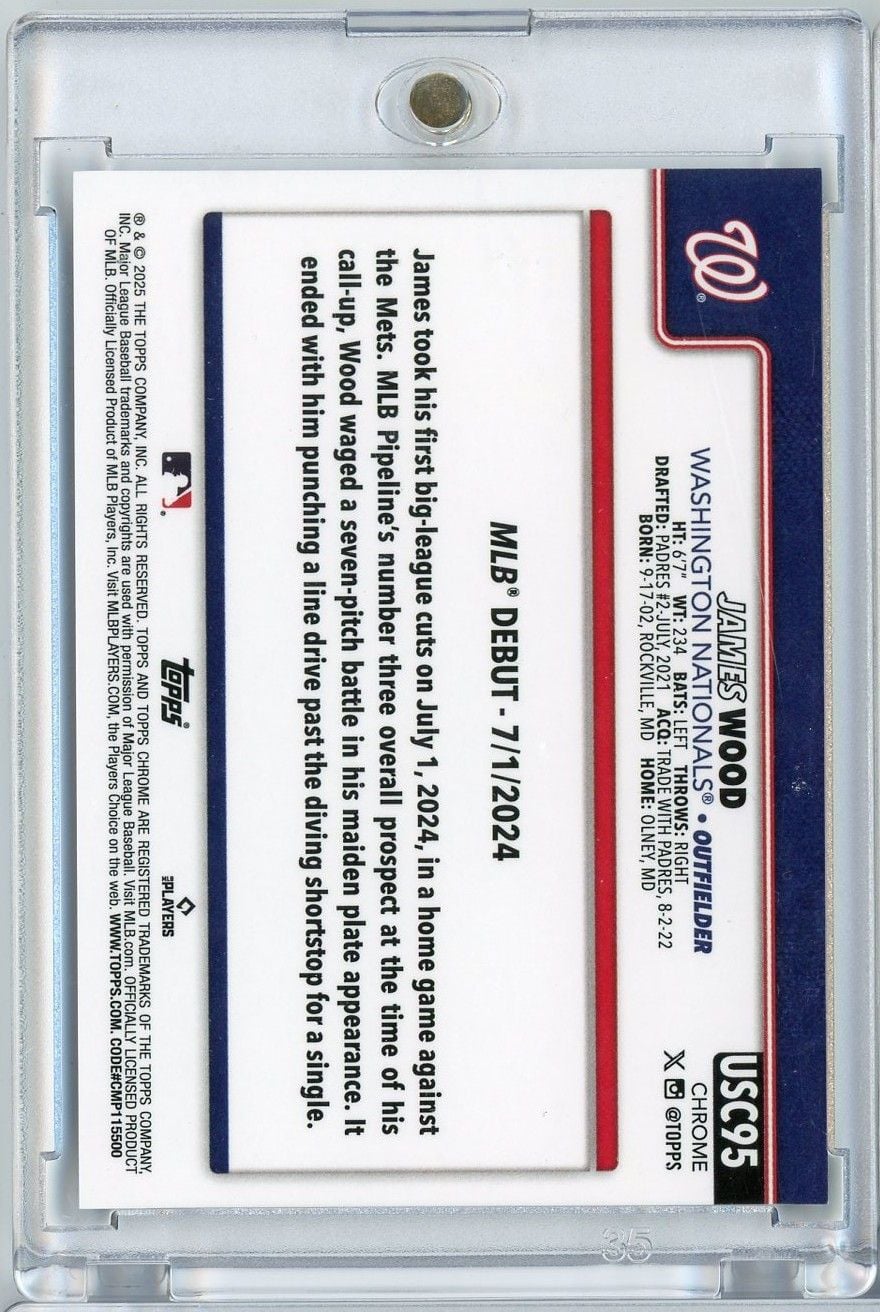 2025 Topps Chrome Update James Wood #USC95 Black Raywave Refractor /10 Rookie RC Baseball Card