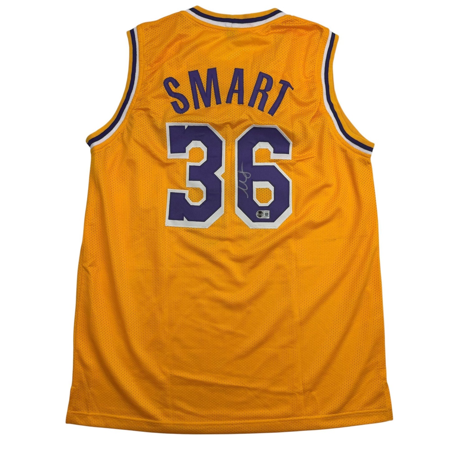 Autographed/Signed Marcus Smart Los Angeles Yellow Basketball Jersey Beckett BAS COA
