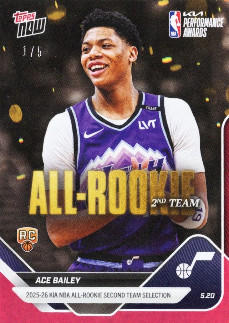 2025 Topps Now Ace Bailey #AR07 Red Foil /5 2025-26 KIA NBA All Rookie Second Team Selection Utah Jazz Rookie RC Basketball Card