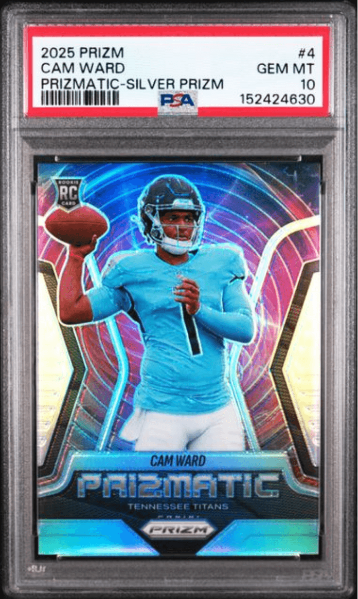 Graded 2025 Panini Prizm Cam Ward #4 Prizmatic Silver Prizm Rookie RC Football Card PSA 10 Gem Mint