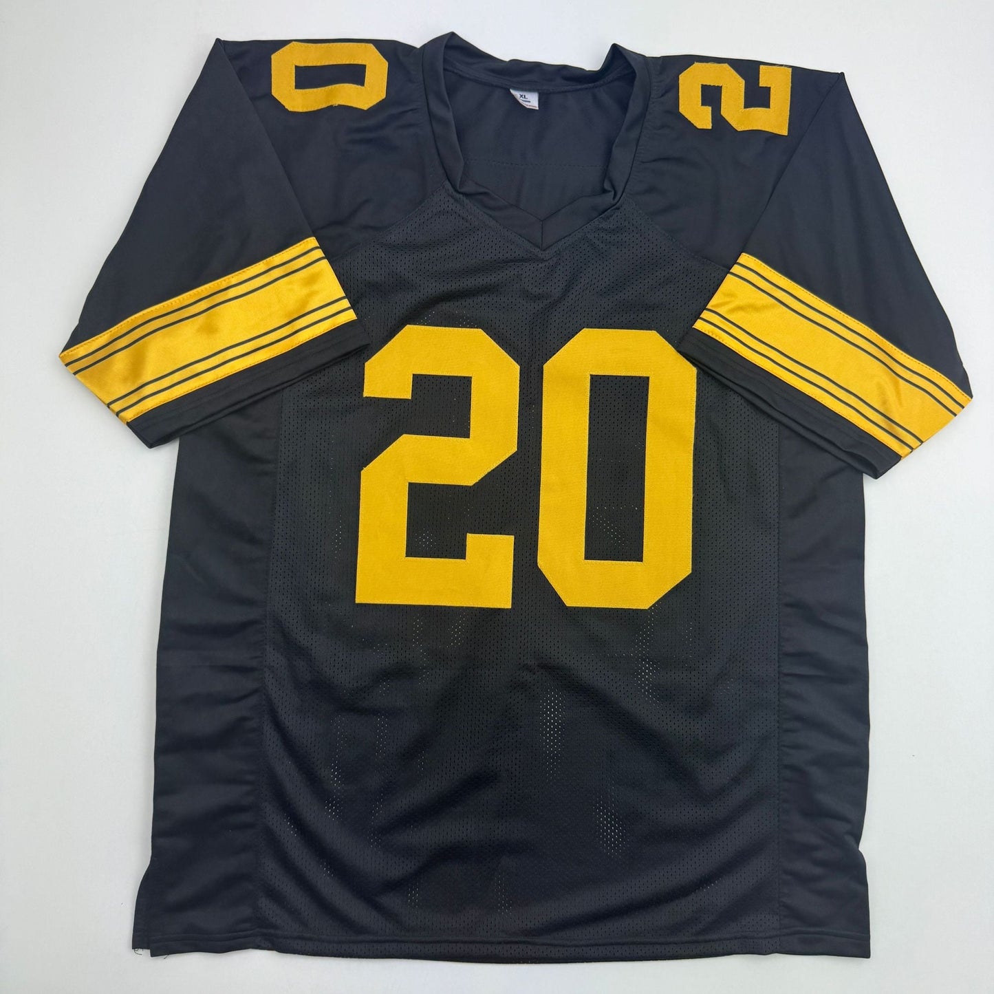 Autographed/Signed Kaleb Johnson Pittsburgh Black Color Rush Football Jersey Beckett BAS COA