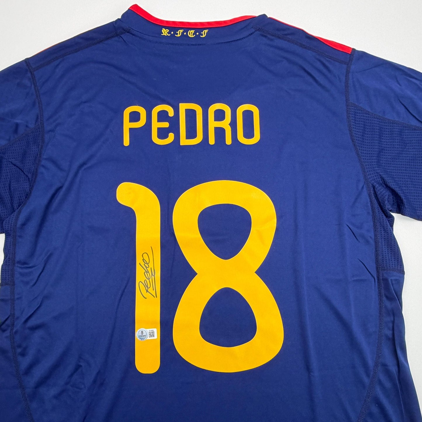 Autographed/Signed Pedro Spain Blue Soccer Futbol Jersey Beckett BAS COA
