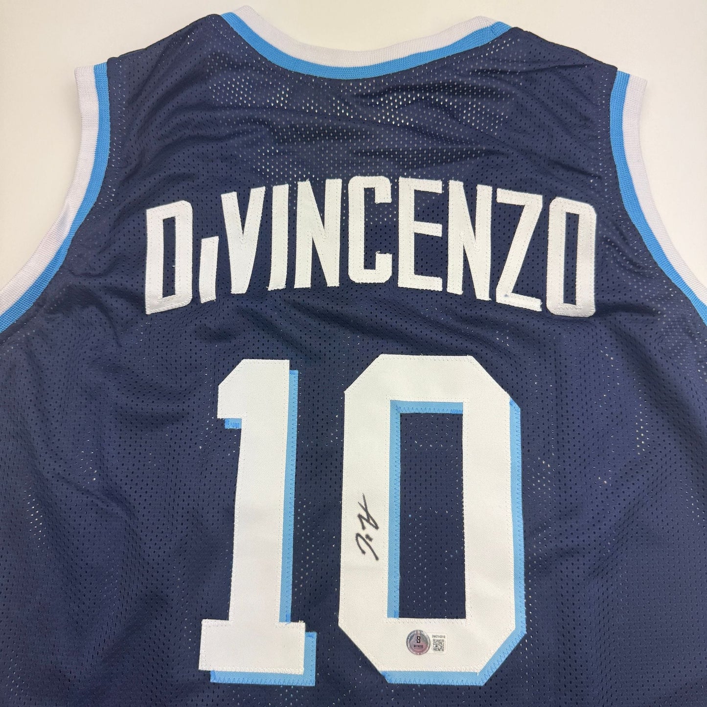 Autographed/Signed Donte DiVincenzo Villanova Blue College Basketball Jersey Beckett BAS COA