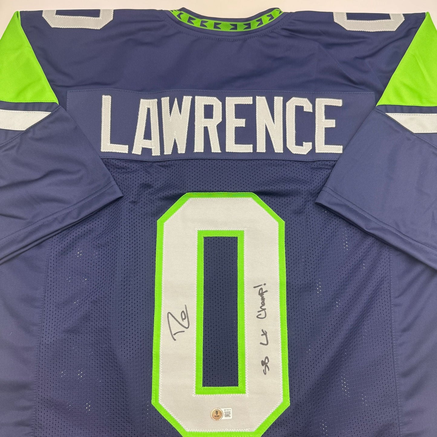 Autographed/Signed Demarcus Lawrence Seattle Blue Football Jersey Beckett BAS COA