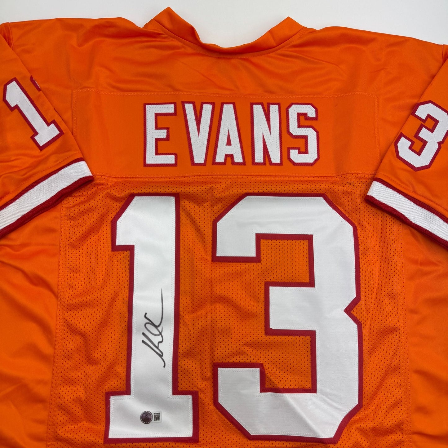 Autographed/Signed Mike Evans Tampa Bay Orange Creamsicle Football Jersey Beckett BAS COA