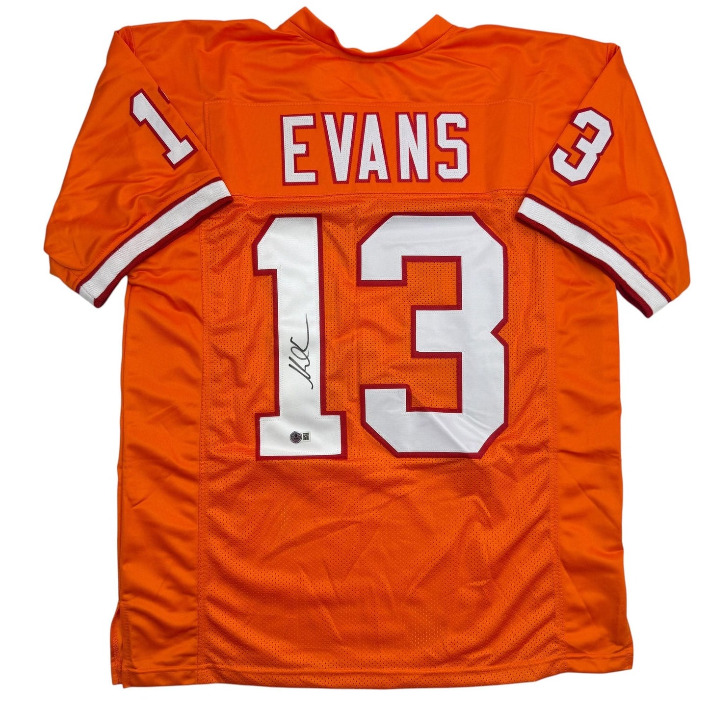 Autographed/Signed Mike Evans Tampa Bay Orange Creamsicle Football Jersey Beckett BAS COA