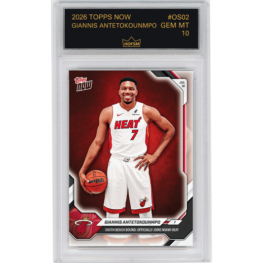 Graded 2026 Topps Now Giannis Antetokounmpo #OS02 South Beach Bound: Officially Joins Miami Heat Basketball Card HOFSM 10 Gem Mint