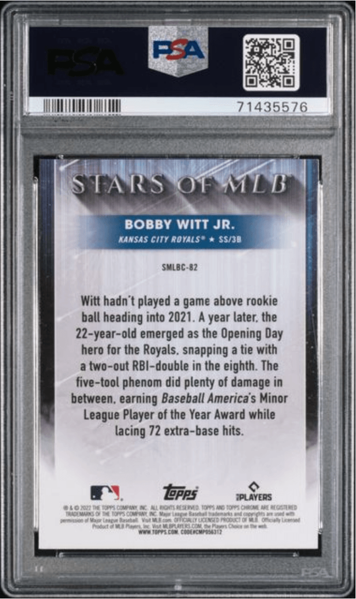 Graded 2022 Topps Bobby Witt Jr #SMLBC82 Stars of MLB Update Chrome Rookie RC Baseball Card PSA 10 Gem Mint