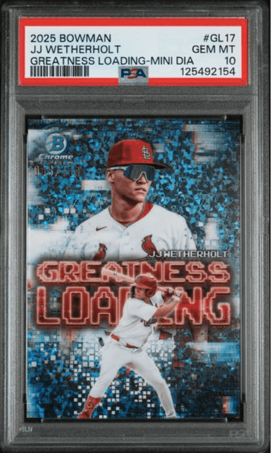Graded 2025 Topps Bowman JJ Wetherholt #GL17 Greatness Loading Mini Diamond /150 Rookie RC Baseball Card PSA 10 Gem Mint
