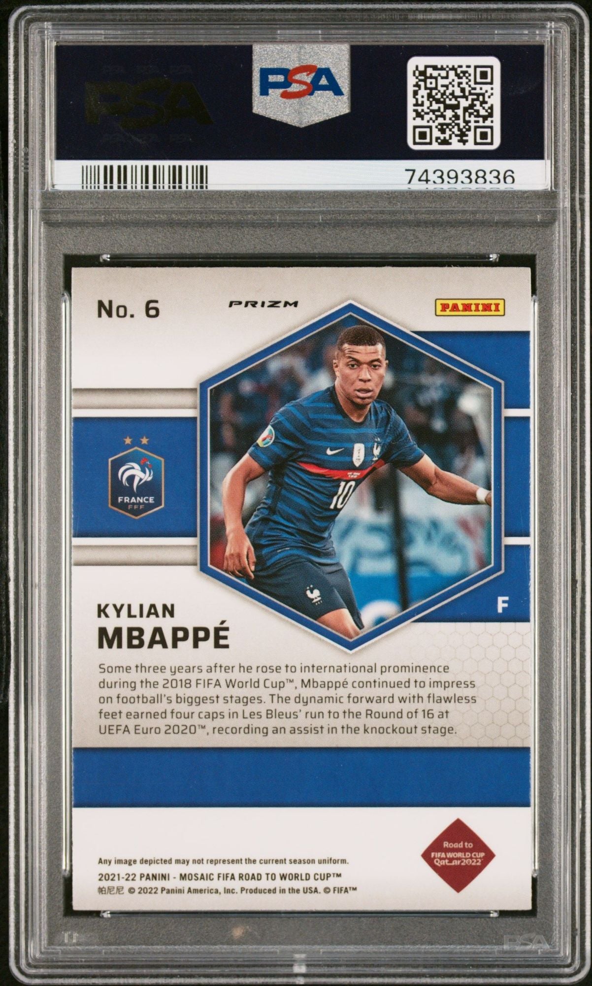 Graded 2021 Panini Mosaic Kylian Mbappe #6 Silver FIFA Road to the World Cup Soccer Card PSA 10 Gem Mint