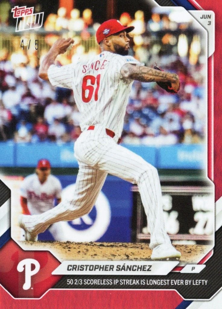 2026 Topps Now Cristopher Sanchez #283 Red Foil /5 Philadelphia Phillies Baseball Card