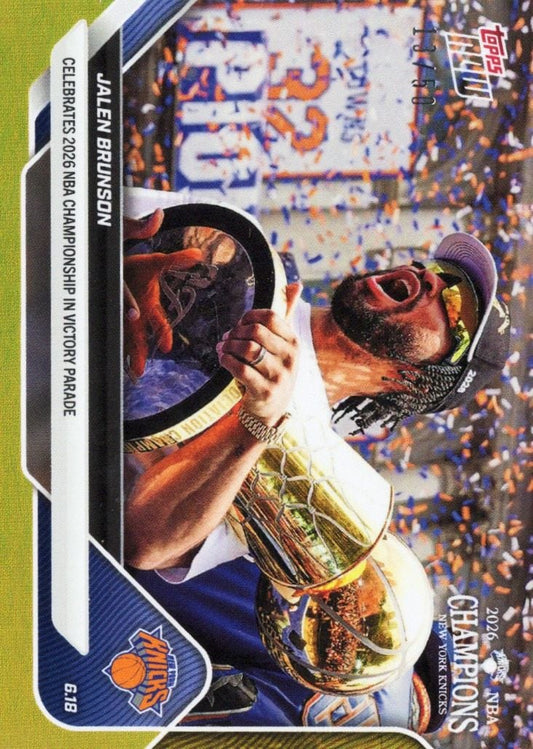 2025 Topps Now Jalen Brunson #OS01 Gold Foil /50 Celebrates 2026 NBA Championship in Victory Parade New York Knicks Basketball Card