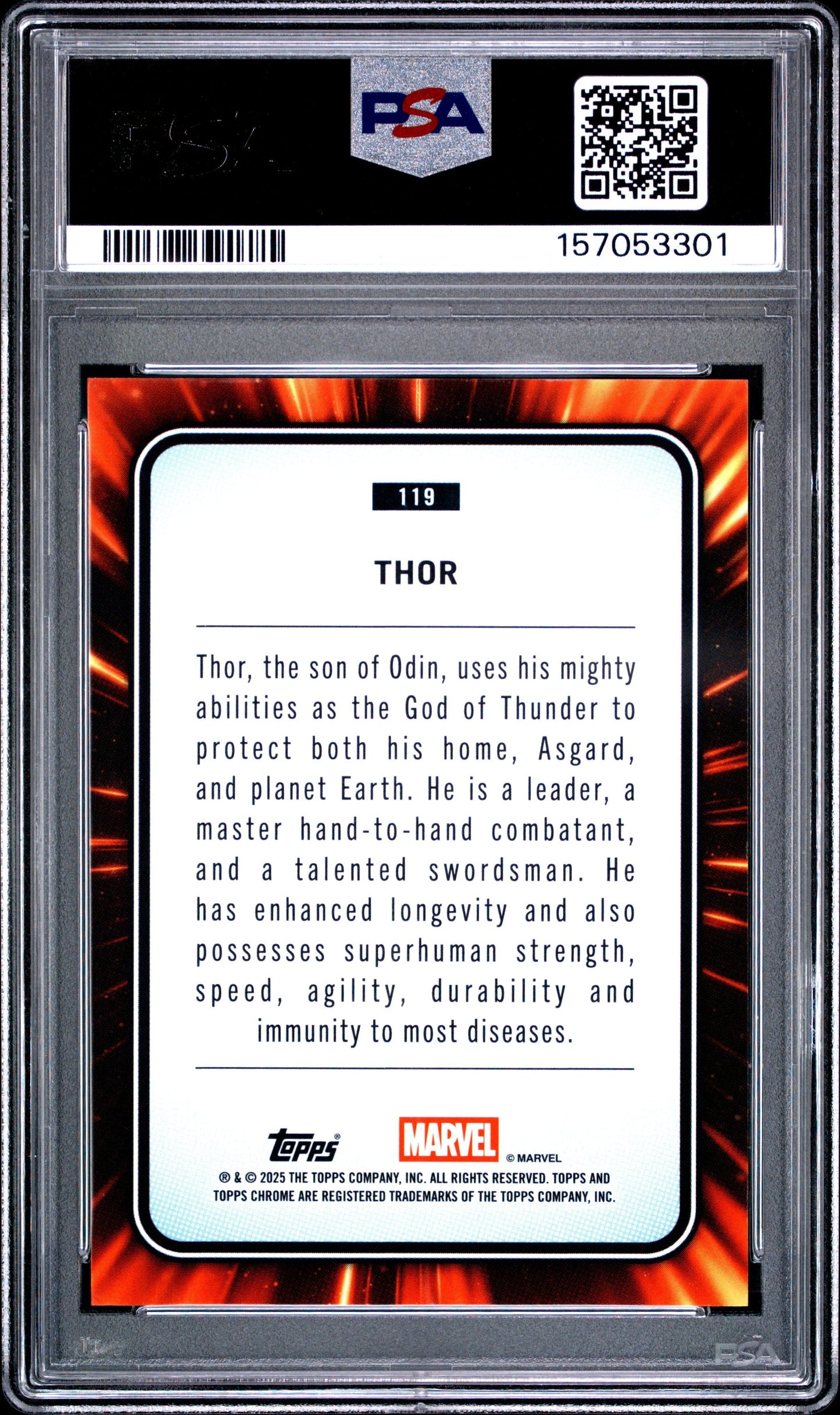 Graded 2025 Topps Chrome Marvel Thor #119 Yellow Lava Trading Card PSA 10 Gem Mint