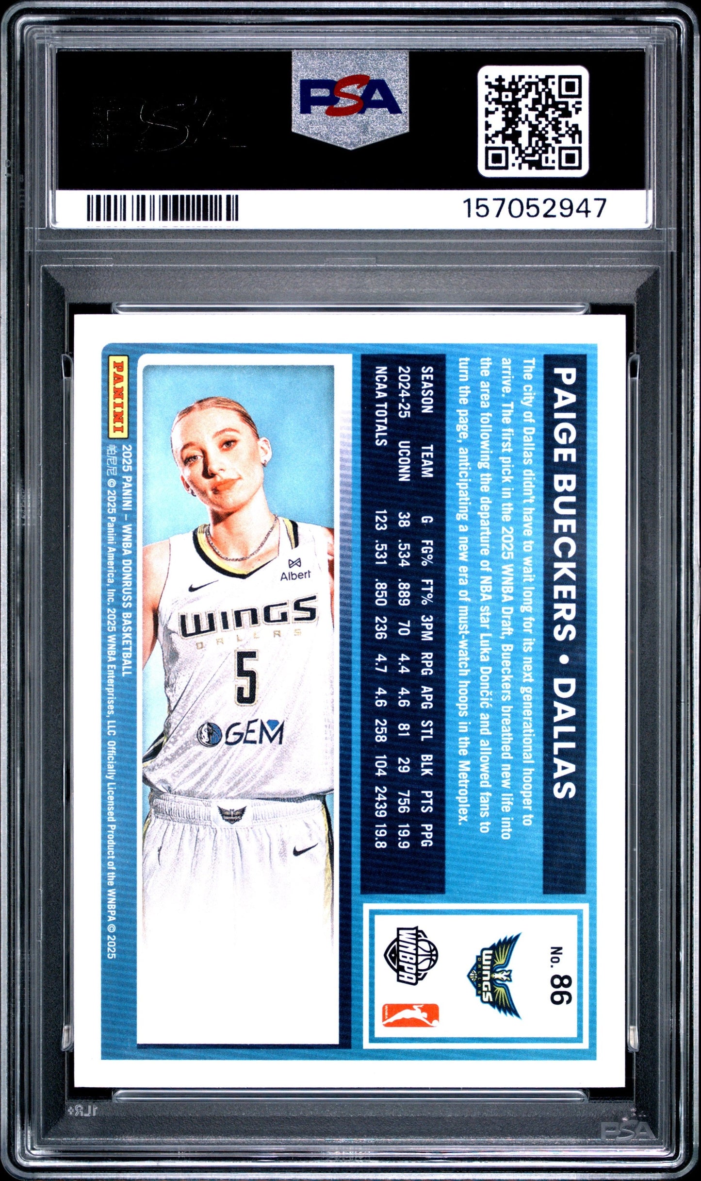 Graded 2025 Donruss WNBA Paige Bueckers #86 Rookie RC Basketball Card PSA 9 Mint