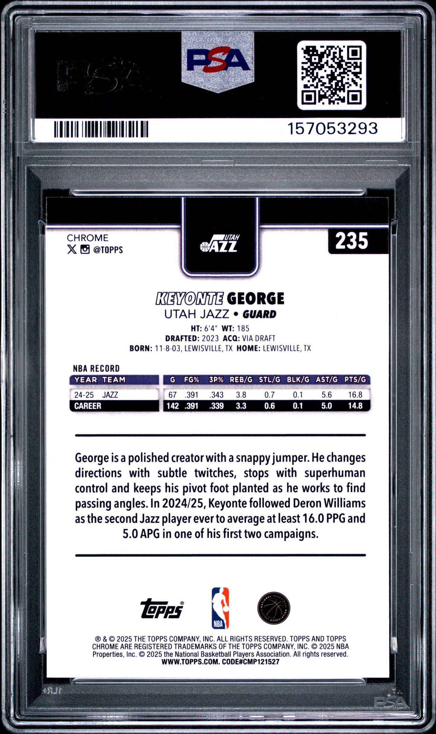 Graded 2025 Topps Chrome Keyonte George #235 Purple Pulsar /75 Basketball Card PSA 8 Near Mint