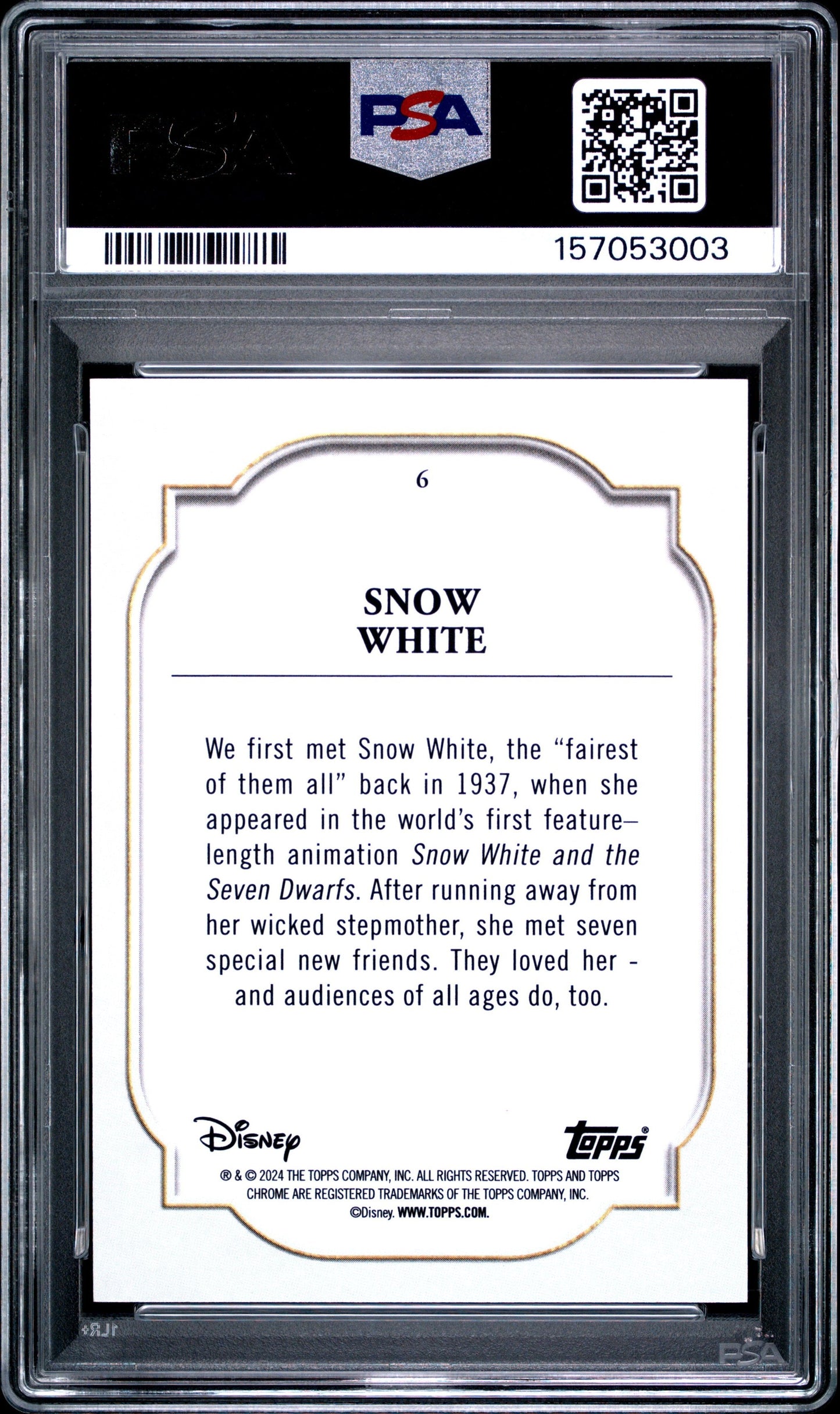 Graded 2024 Topps Chrome Disney Snow White #6 and the Seven Dwarfs Trading Card PSA 10 Gem Mint