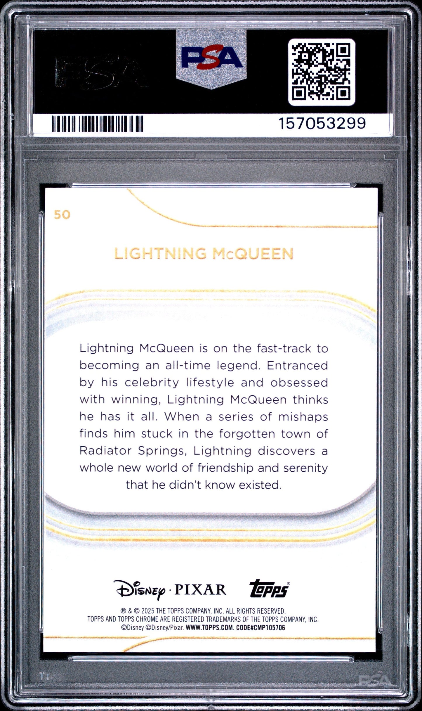 Graded 2025 Topps Chrome Disney Lightning McQueen #50 Trading Card Game PSA 10 Gem Mint