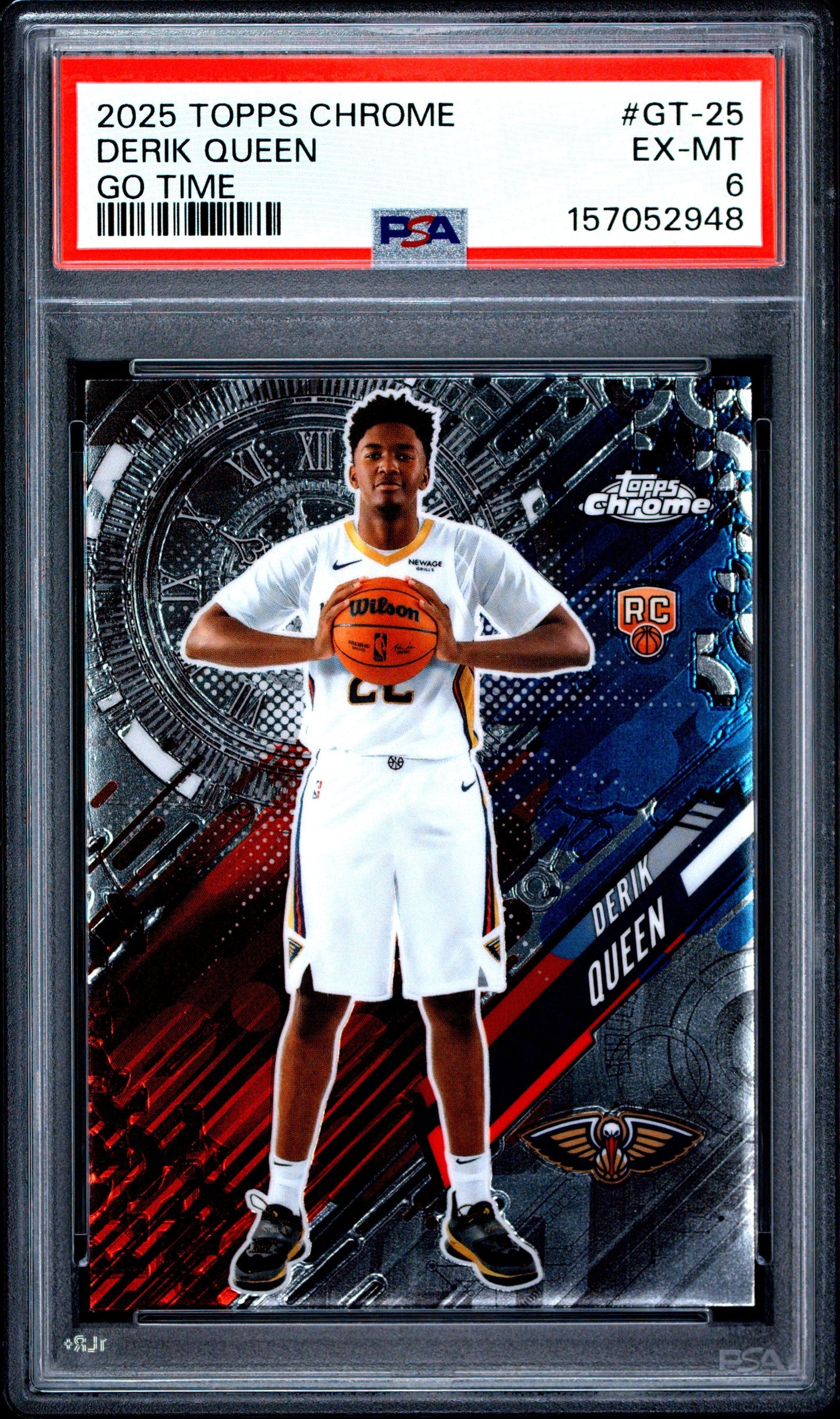 Graded 2025 Topps Chrome Derik Queen #GT-25 Go Time Rookie RC Basketball Card PSA 6 Excellent