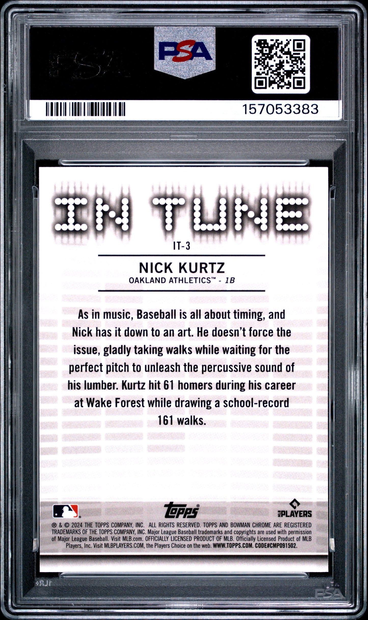 Graded 2024 Topps Bowman Draft Nick Kurtz #IT3 In Tune Rookie RC Baseball Card PSA 10 Gem Mint
