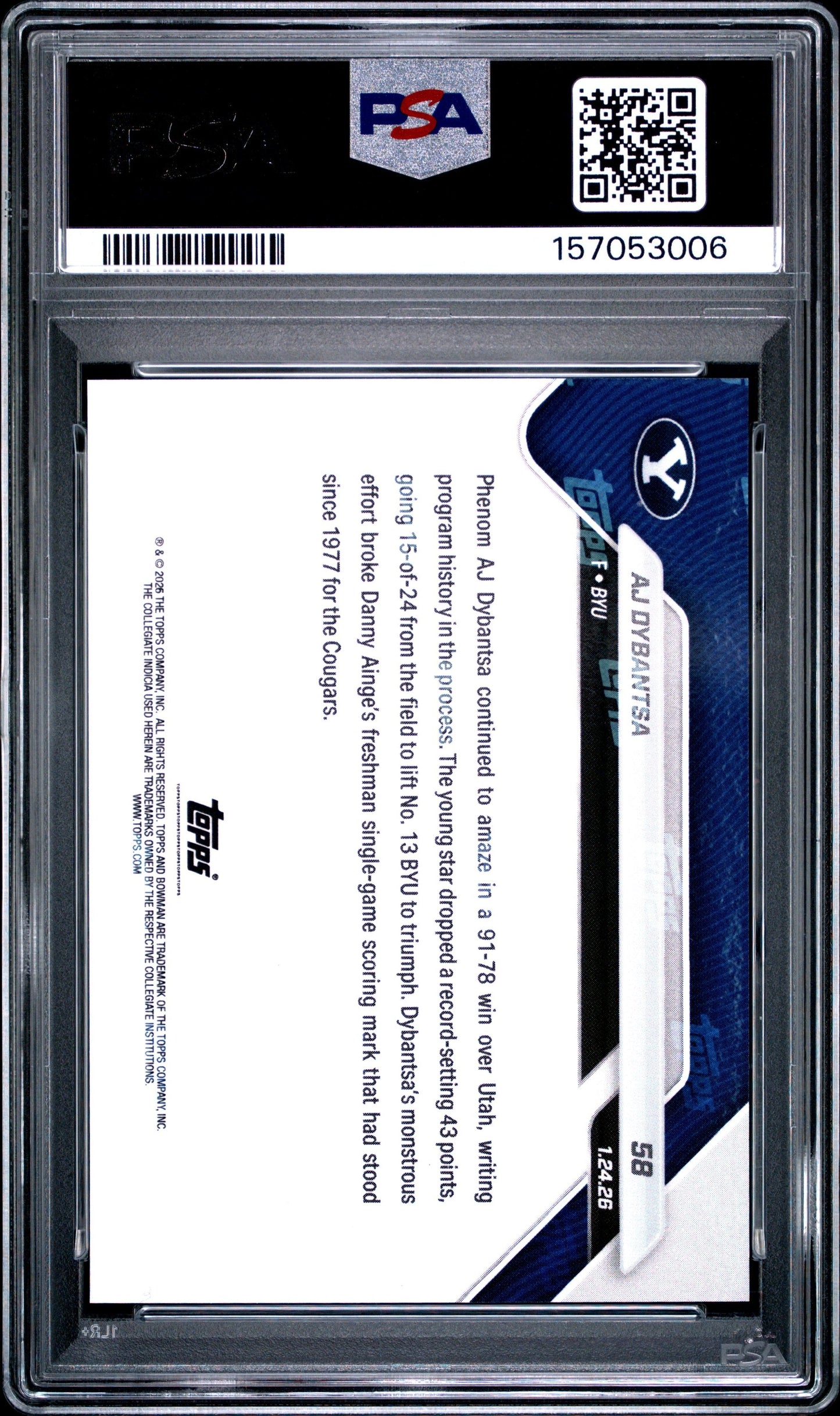 Graded 2025 Topps Bowman U Now AJ Dybantsa #58 Rookie RC Basketball Card PSA 10 Gem Mint