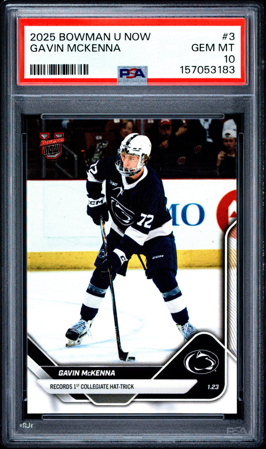 Graded 2025 Topps Bowman U Now Gavin McKenna #3 Rookie RC Hockey Card PSA 10 Gem Mint