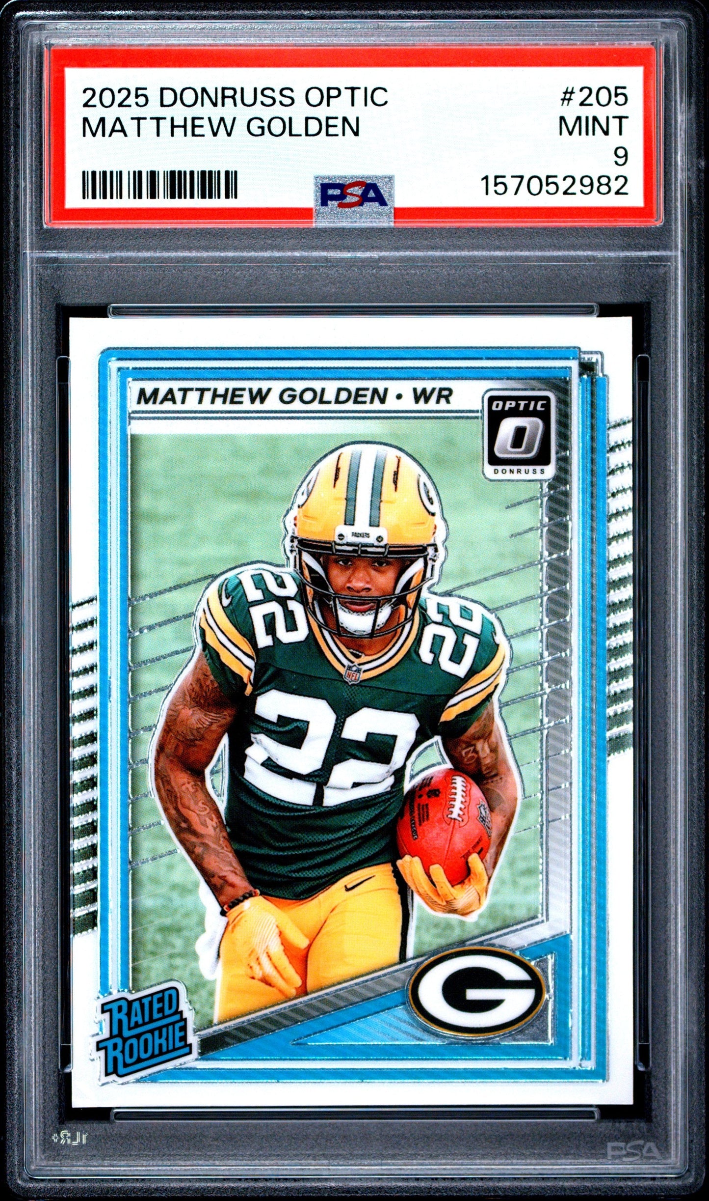 Graded 2025 Panini Donruss Optic Matthew Golden #205 Rookie RC Football Card PSA 9 Mint