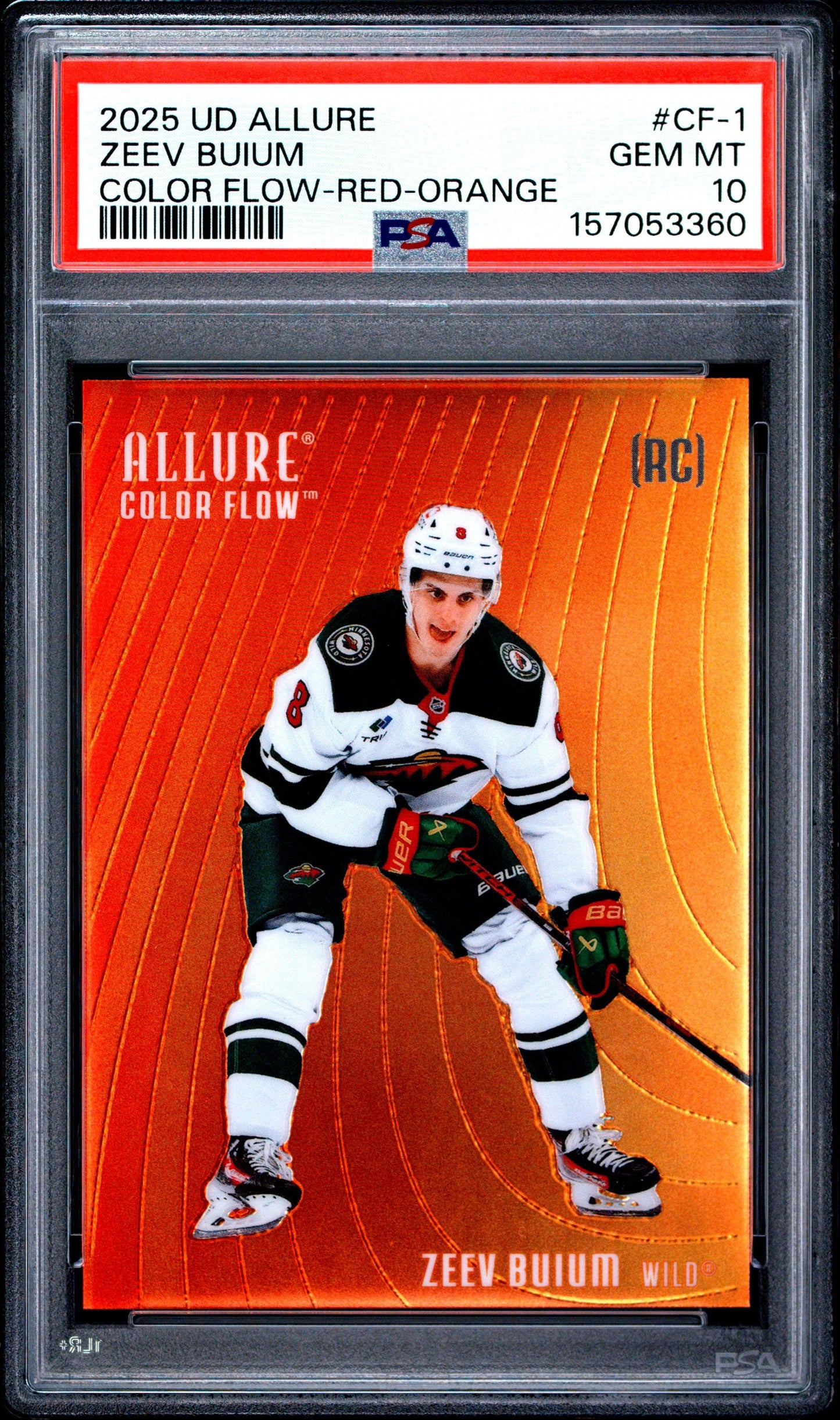 Graded 2025 Upper Deck Allure Zeev Buium #CF1 Color Flow Red-Orange Rookie RC Hockey Card PSA 10 Gem Mint