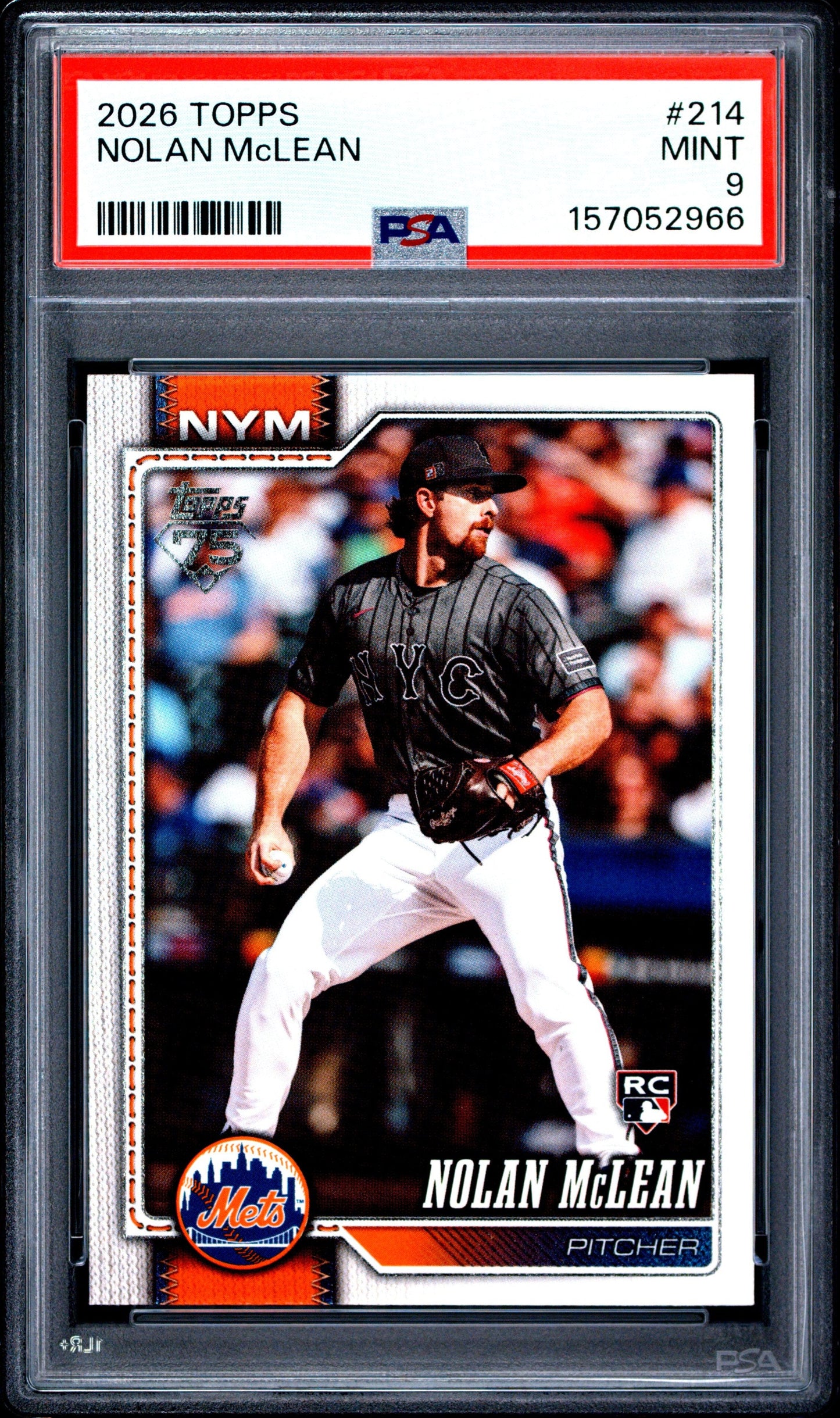 Graded 2026 Topps Nolan McLean #214 Rookie RC Baseball Card PSA 9 Mint
