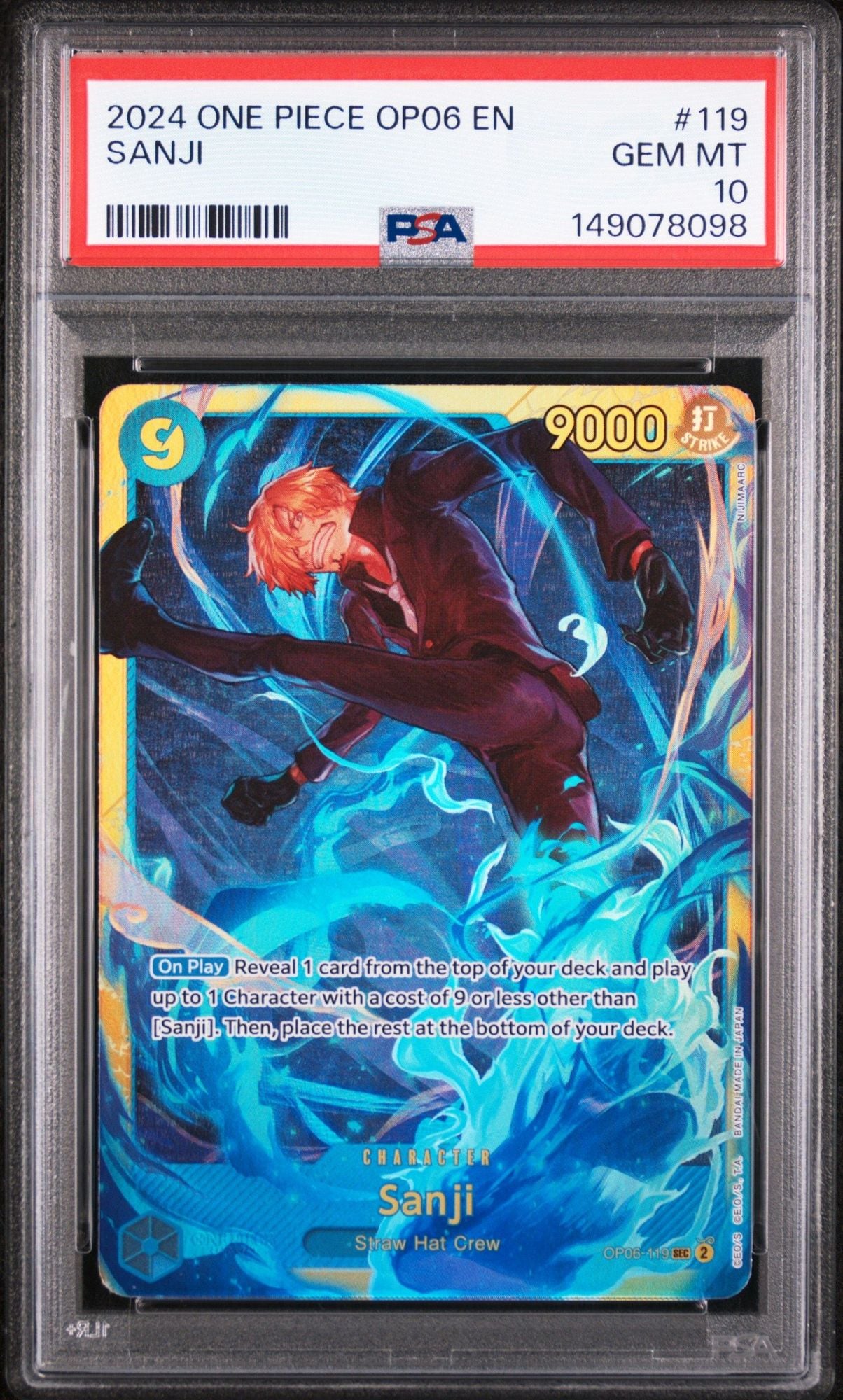Graded 2024 One Piece Sanji #119 OP06 Wings of the Captain Trading Card Game PSA 10 Gem Mint