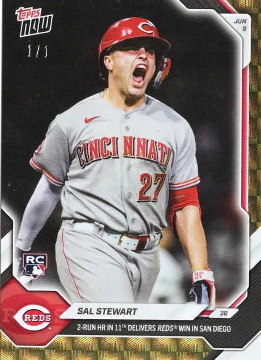 2026 Topps Now Sal Stewart #309 Foilfractor 1/1 2nd Home Run in 11th Delivers Reds Win in San Diego Cincinnati Reds Rookie RC Baseball Card