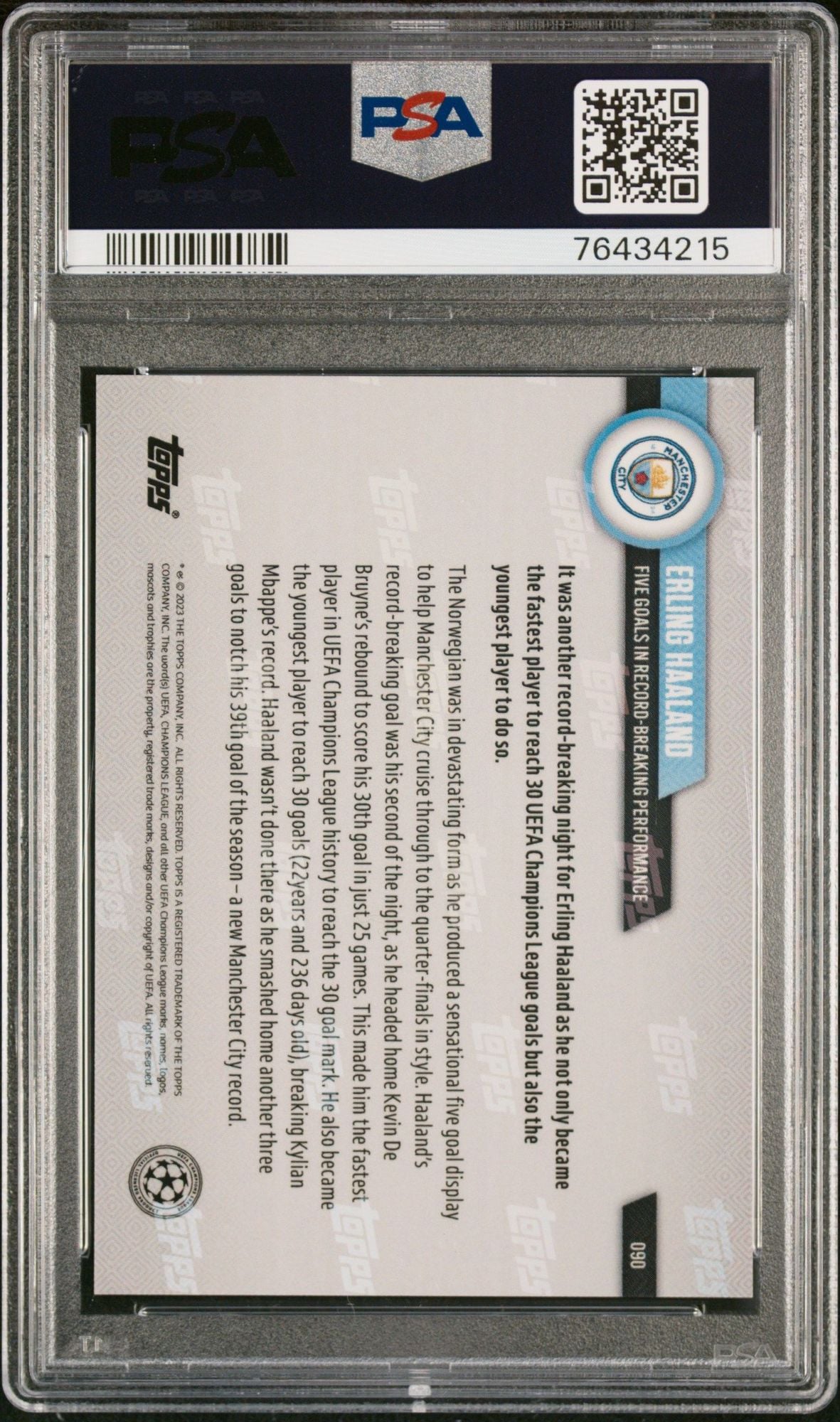 Graded 2022 Topps Now UCL Erling Haaland #90 UEFA Champions League 5 Goals Soccer Card PSA 10 Gem Mint