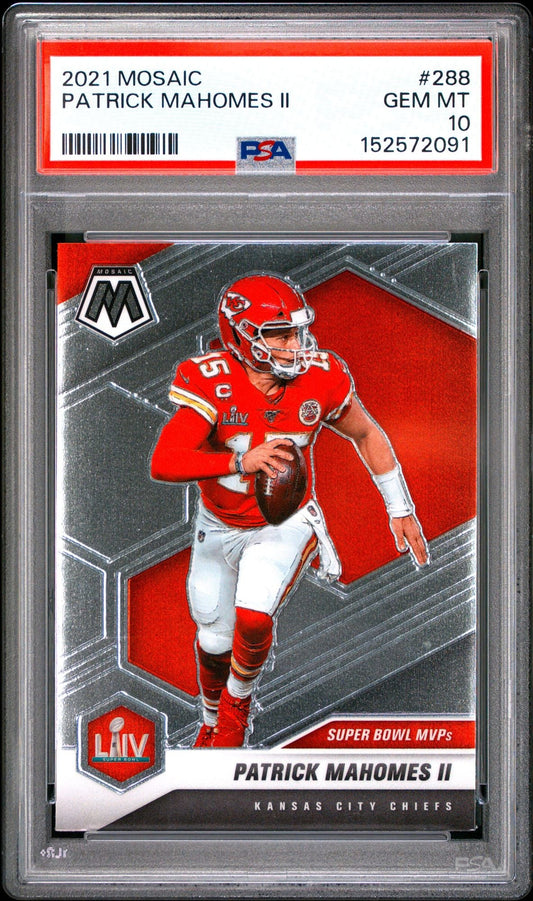 Graded 2021 Panini Mosaic Patrick Mahomes II #288 Super Bowl LIV MVP Football Card PSA 10 Gem Mint