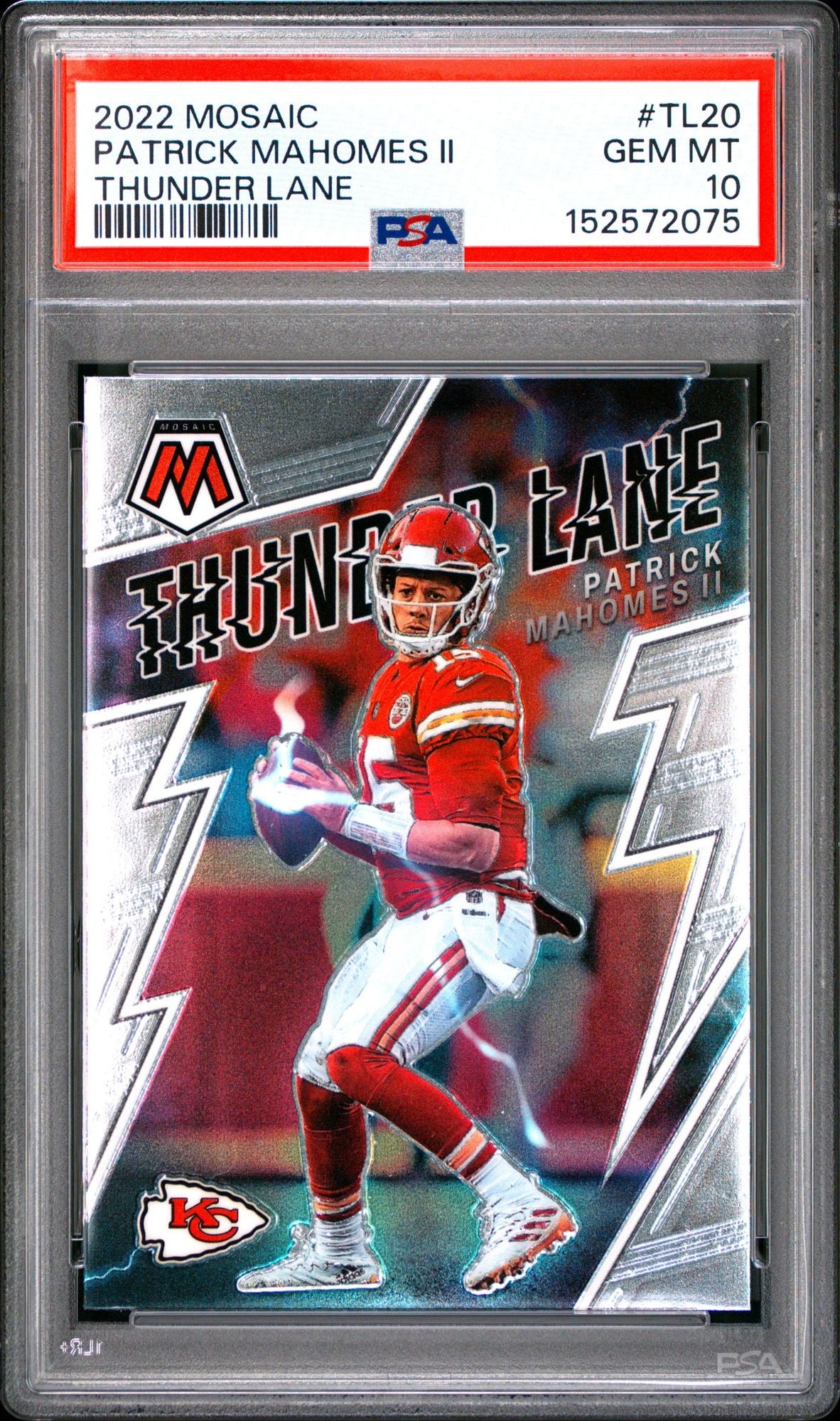 Graded 2022 Panini Mosaic Patrick Mahomes II #TL20 Thunder Lane Football Card PSA 10 Gem Mint