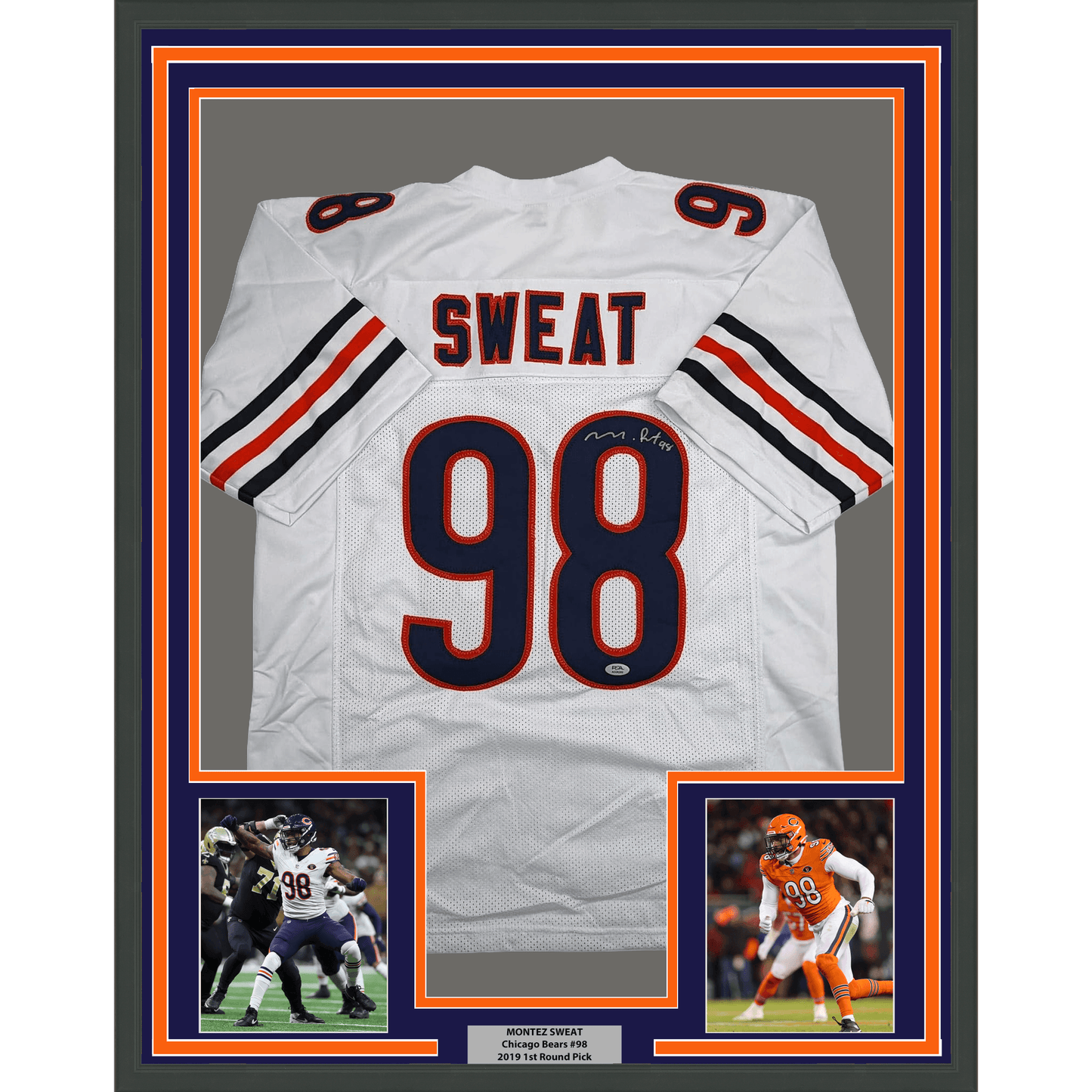 Framed Autographed/Signed Montez Sweat 35x39 Chicago White Football Jersey PSA/DNA COA