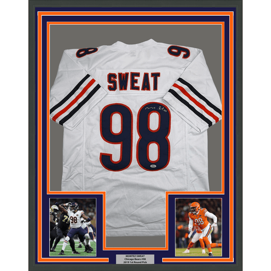 Framed Autographed/Signed Montez Sweat 35x39 Chicago White Football Jersey PSA/DNA COA
