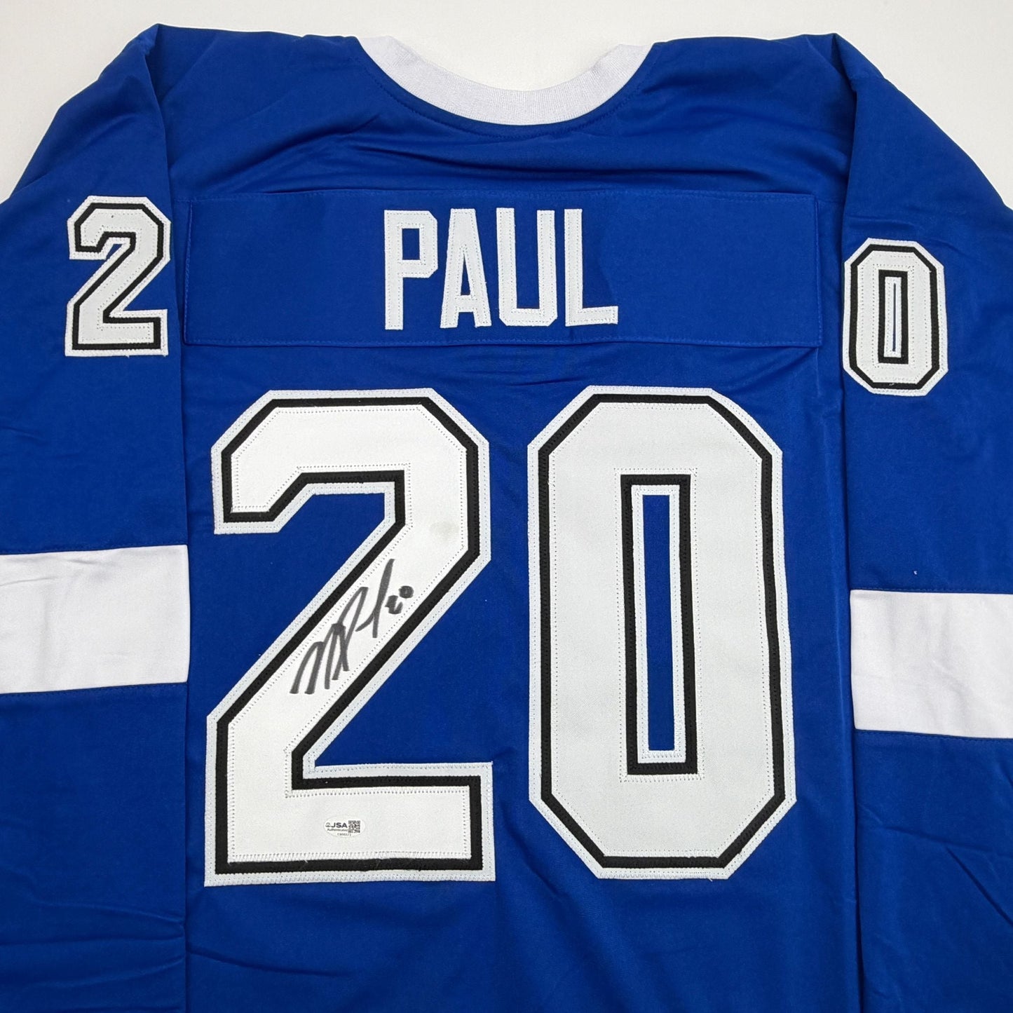 Autographed/Signed Nick Paul Tampa Bay Blue Hockey Jersey JSA COA