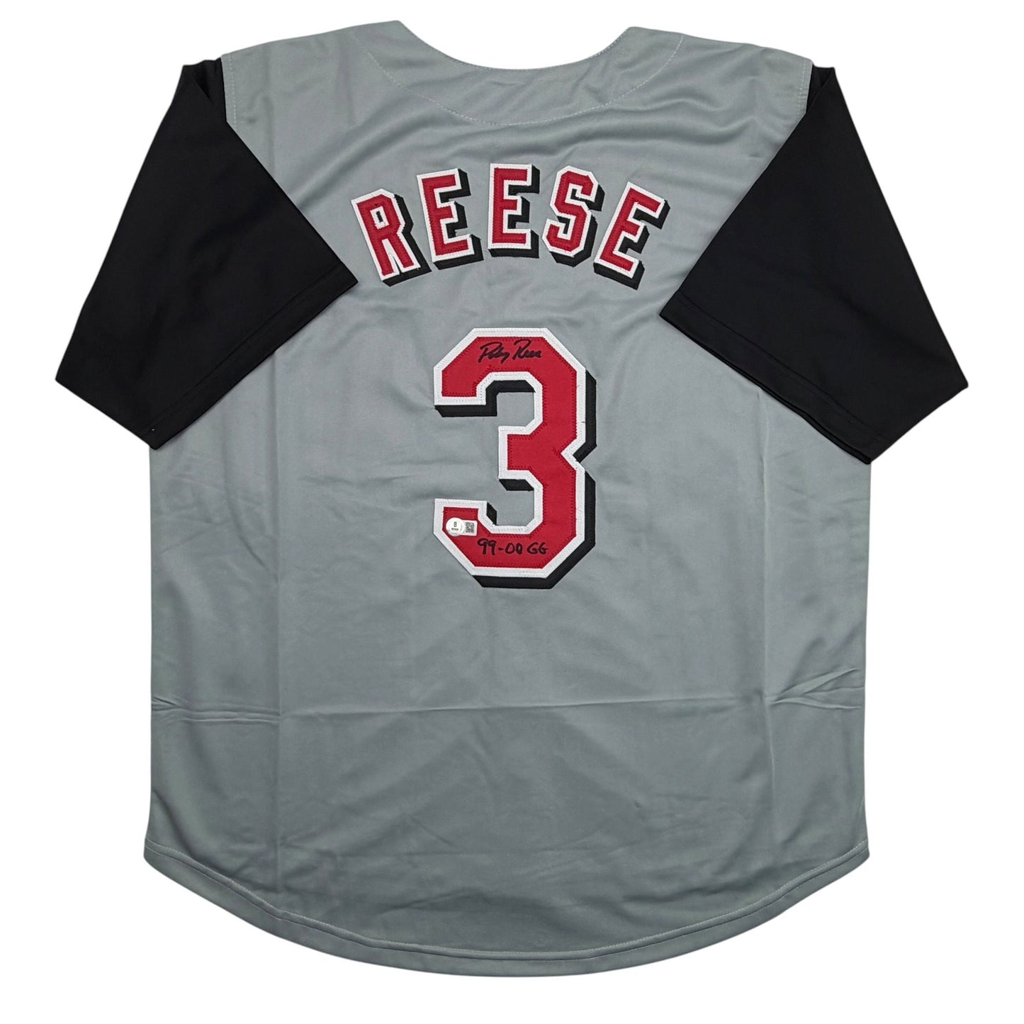 Autographed/Signed Pokey Reese Cincinnati Grey Baseball Jersey Beckett BAS COA