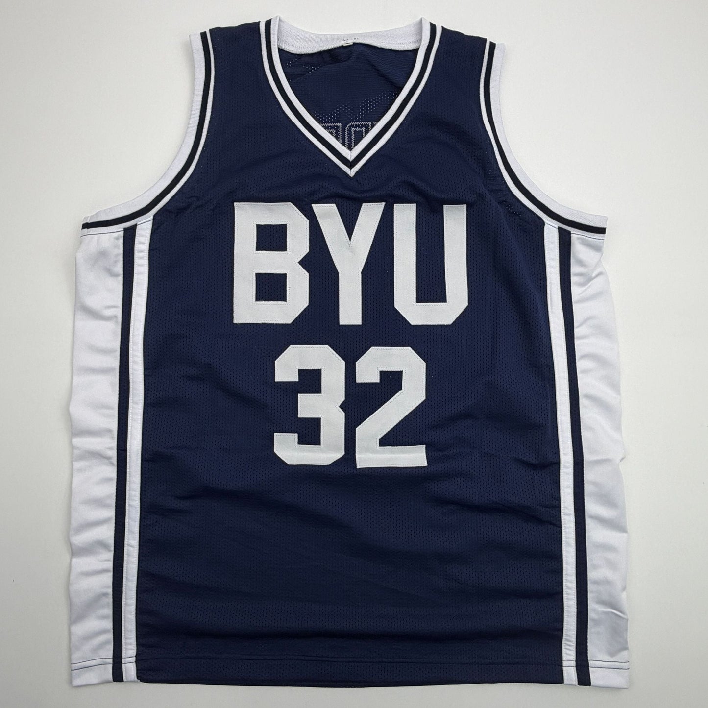 Autographed/Signed Jimmer Fredette BYU Blue College Basketball Jersey JSA COA
