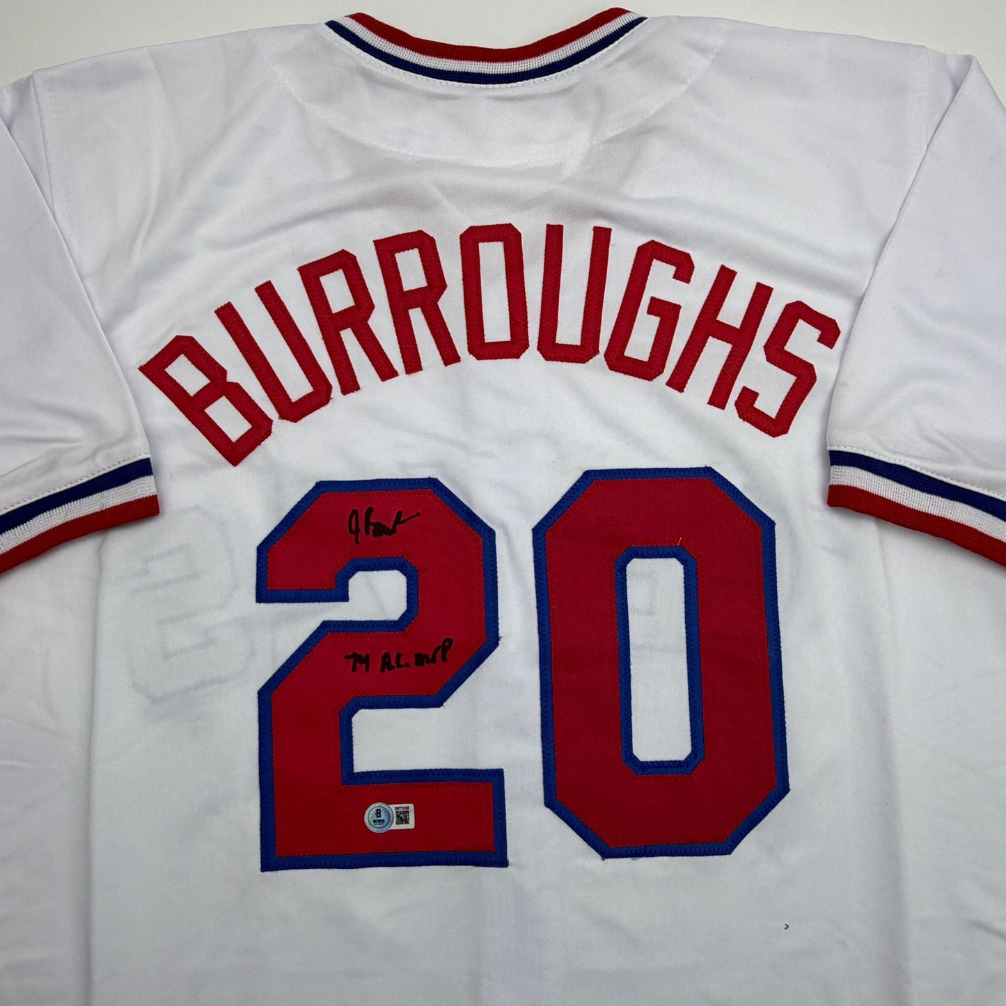 Autographed/Signed Jeff Burroughs Texas White Baseball Jersey Beckett BAS COA