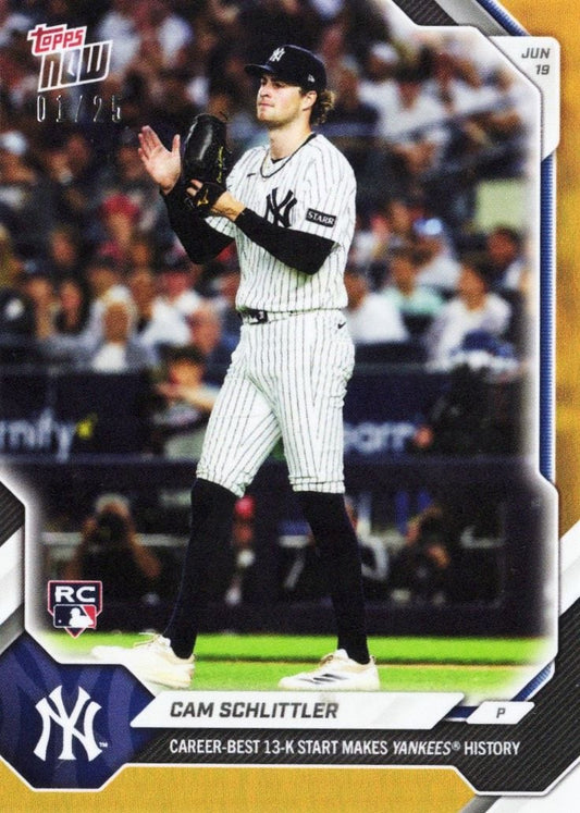 2026 Topps Now Cam Schlittler #355 Orange Foil /25 Career Best 13K Start Makes Yankees History New York Yankees Rookie RC Baseball Card