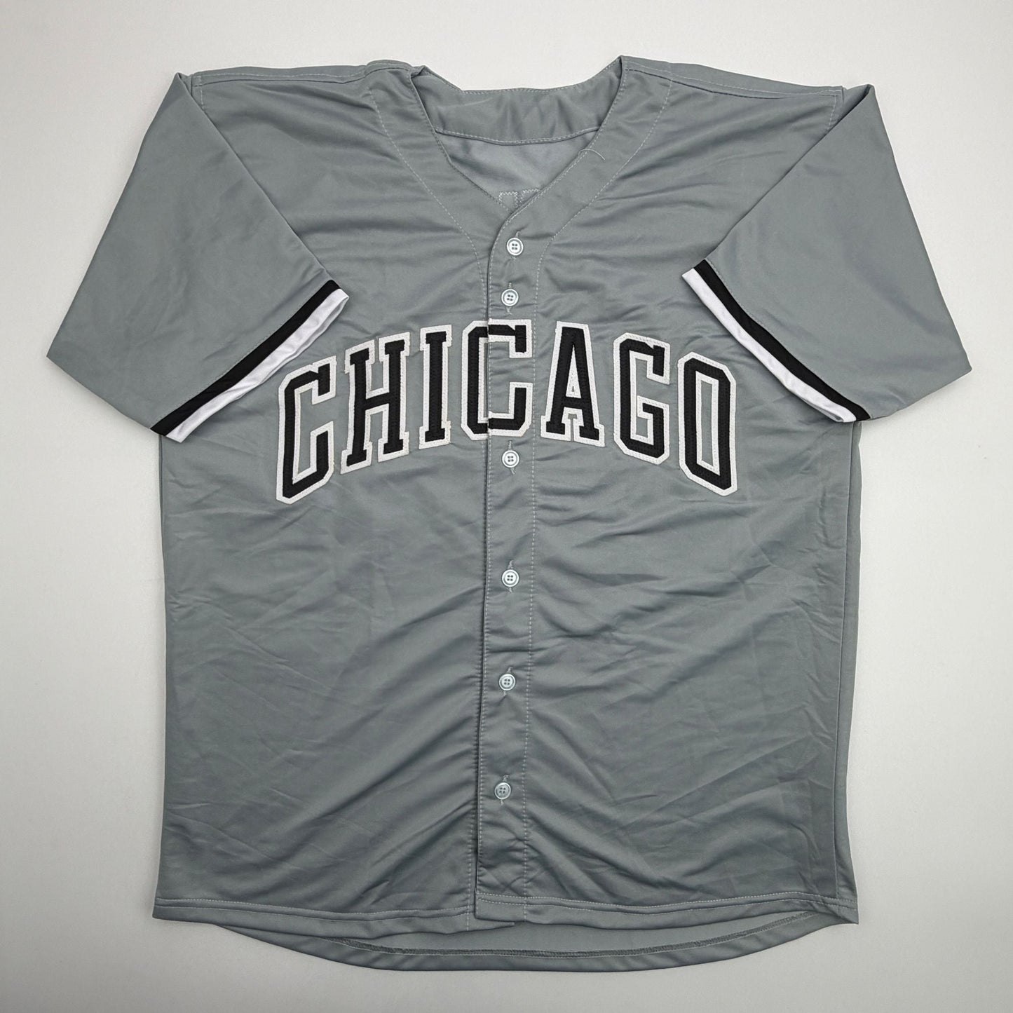 Autographed/Signed Sam Antonacci Chicago Grey Baseball Jersey Beckett BAS COA