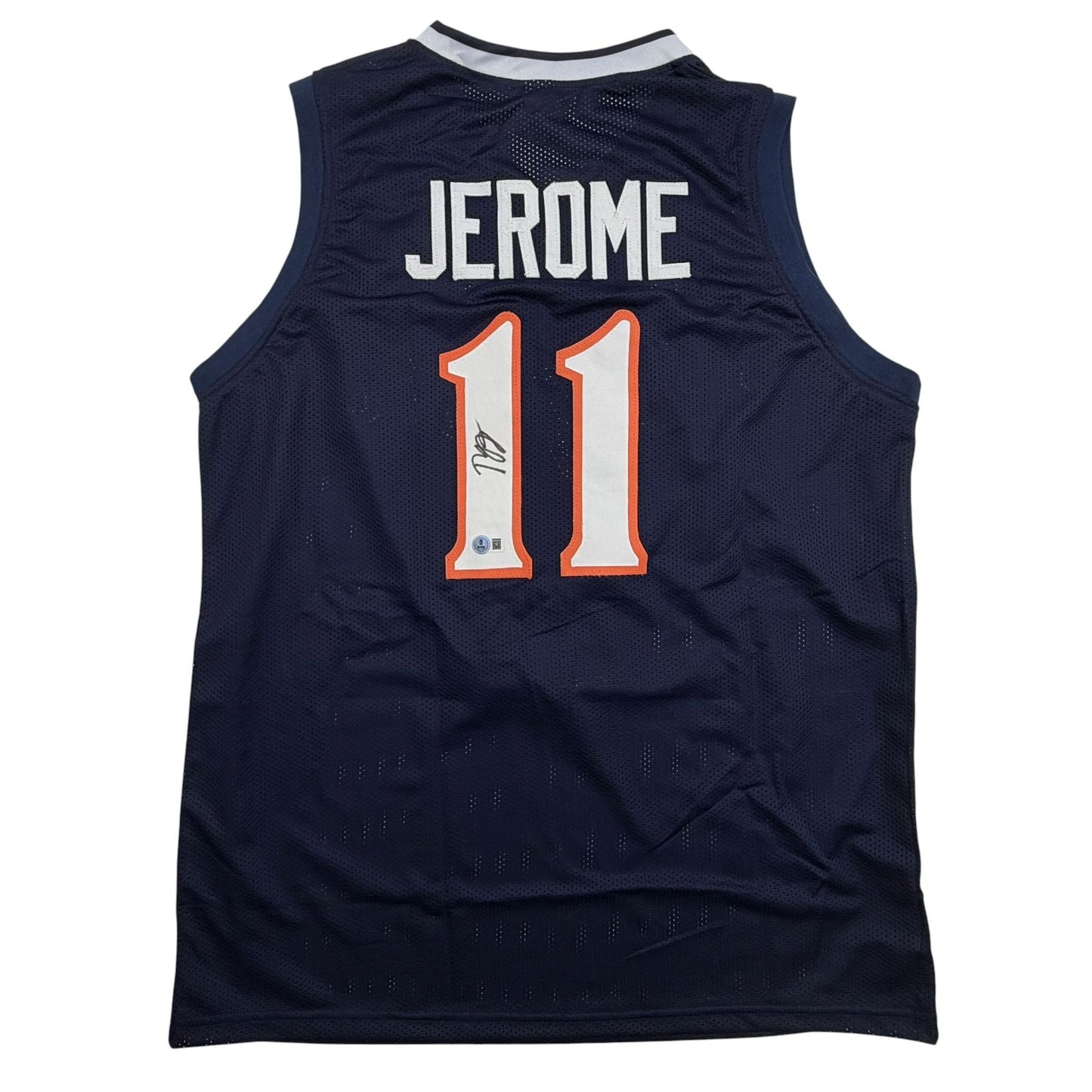 Autographed/Signed Ty Jerome Virginia Blue College Basketball Jersey Beckett BAS COA