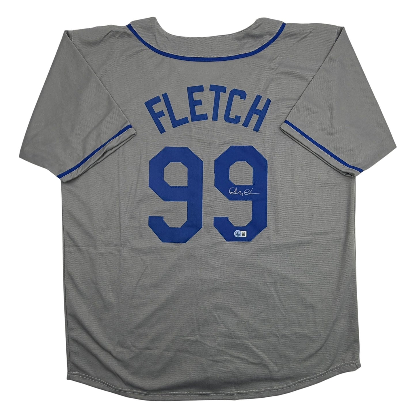 Autographed/Signed Chevy Chase Fletch Los Angeles Grey Baseball Jersey Beckett BAS COA