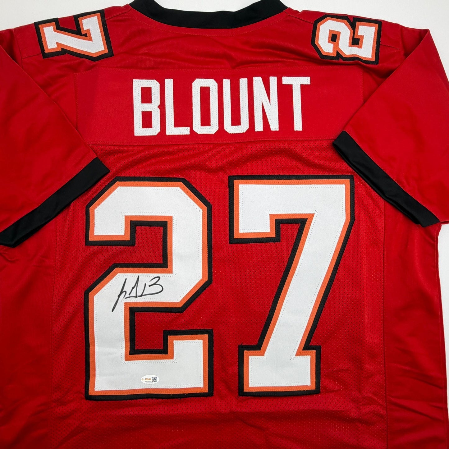 Autographed/Signed LeGarrette Blount Tampa Bay Red Football Jersey JSA COA