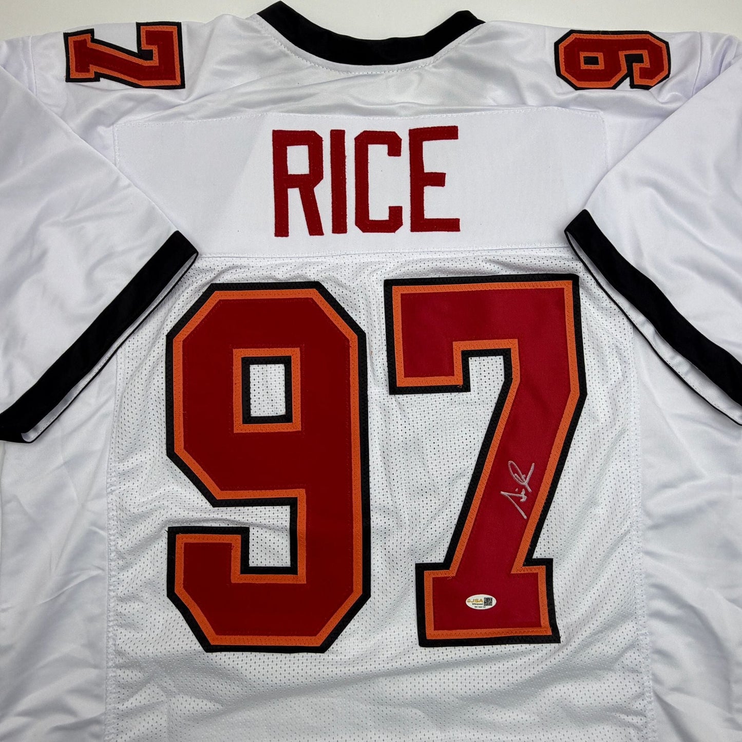 Autographed/Signed Simeon Rice Tampa Bay White Football Jersey JSA COA